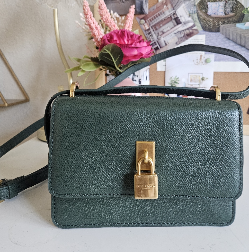 Ted Baker Dark Green Crossbody Bag With Gold Accents